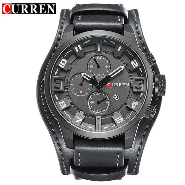 CURREN Armbanduhr, Quarz, Edelstahl, Leder, grau, 46 mm, Herren - Bild 1