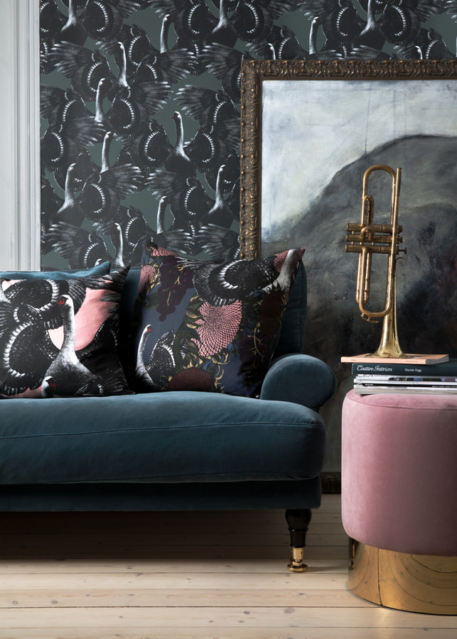 Studio Lisa Bengtsson Tapete Swan Lake in Green und Grey mit Tiermotiv aus Vlies - Bild 2