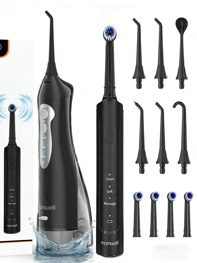 Mornwell Elektrische Zahnbürste mit Wasserflosser-Kombination, Schwarz, Unisex - Bild 6
