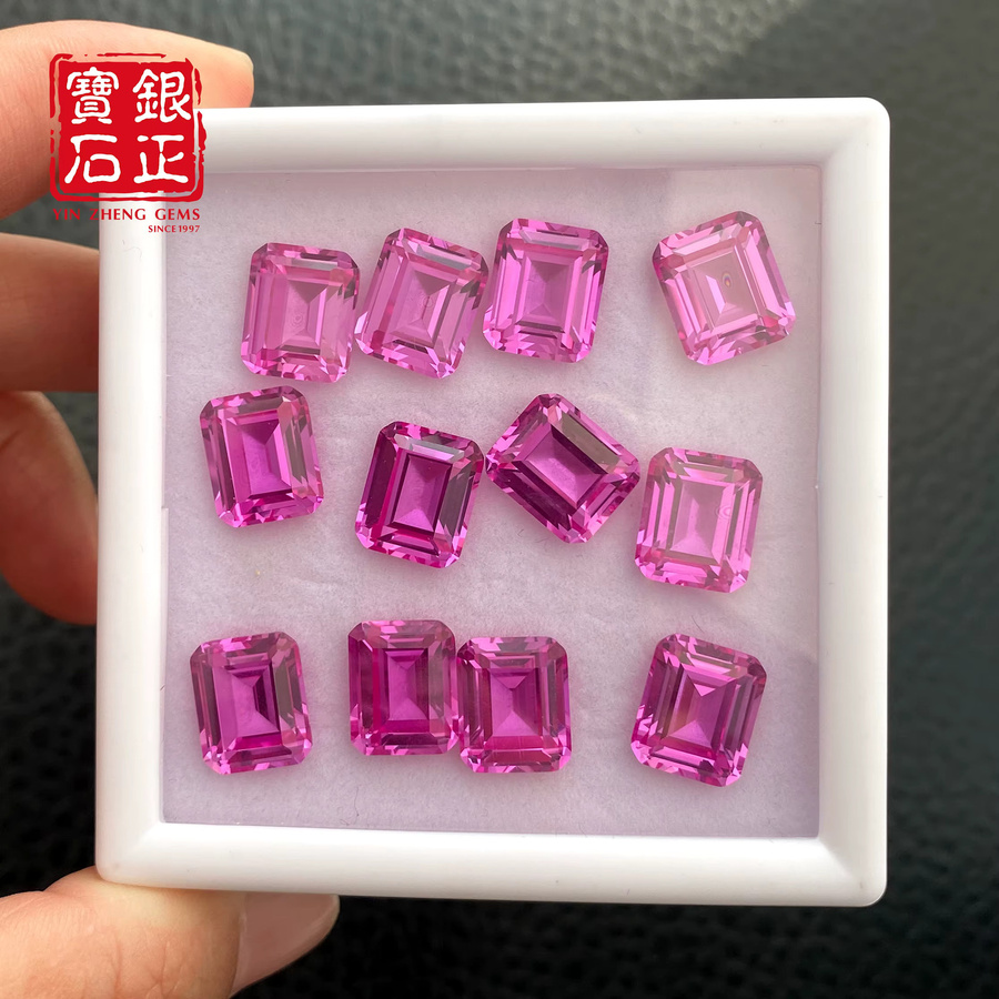 YinZheng Saphirstein, synthetisch, rosa, Smaragdschliff - Bild 4