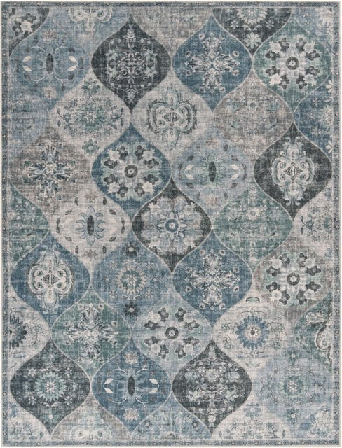 Waschbarer Sami Teppich in Türkis im Vintage-Design, B: 160 cm, L: 220 cm - Bild 1
