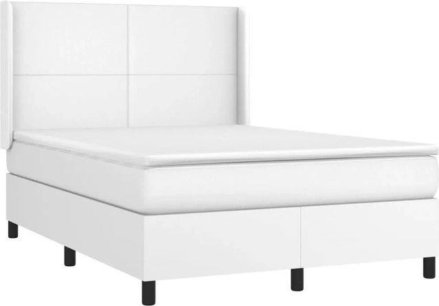 vidaXL Boxspringbett mit Matratze in Weiß, Hybridbett mit LED-Unterbettbeleuchtung und USB-Anschluss, Kunstleder und Stoff, B/T/H: 140 x 190 x 128 cm - Bild 1
