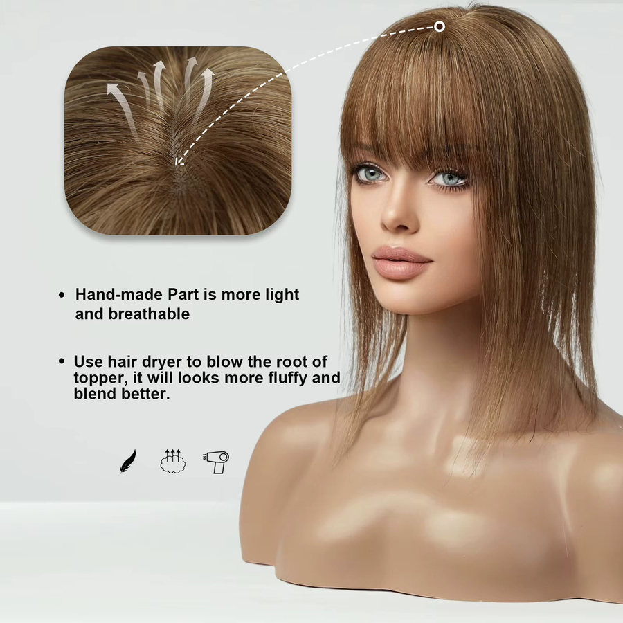 HAIRCUBE Echthaar-Topper mit Pony, Hellbraun, Damen - Bild 2