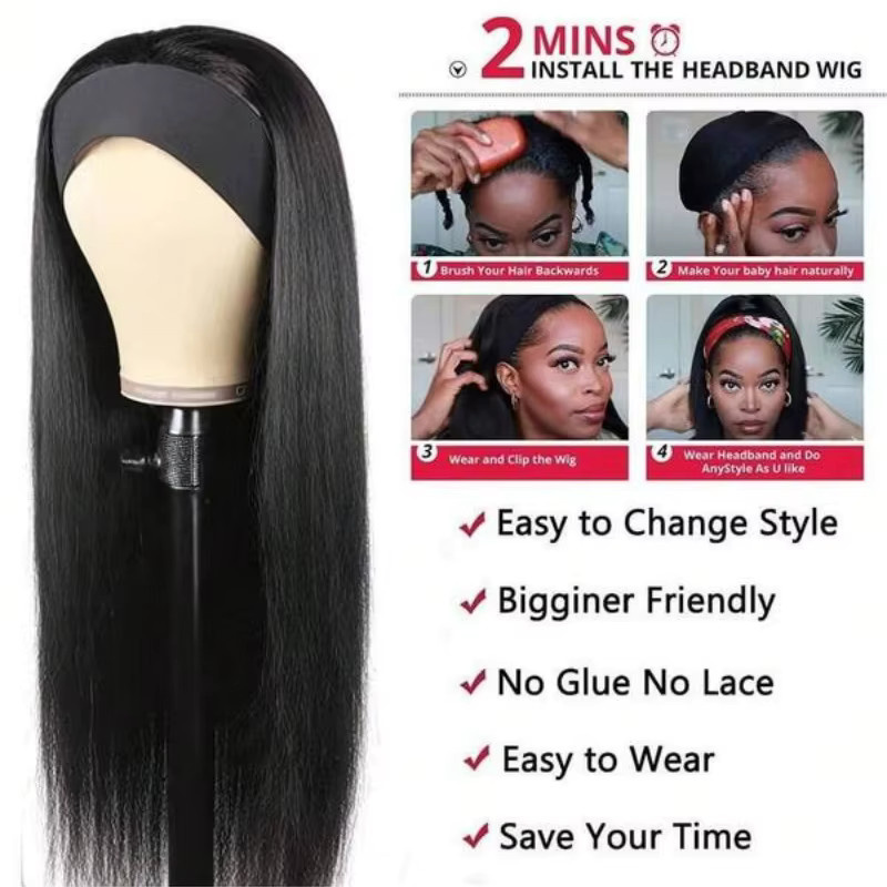 Stirnband-Perücke, Echthaar, 40 Zoll, 250 % Dichte, Damen - Bild 4