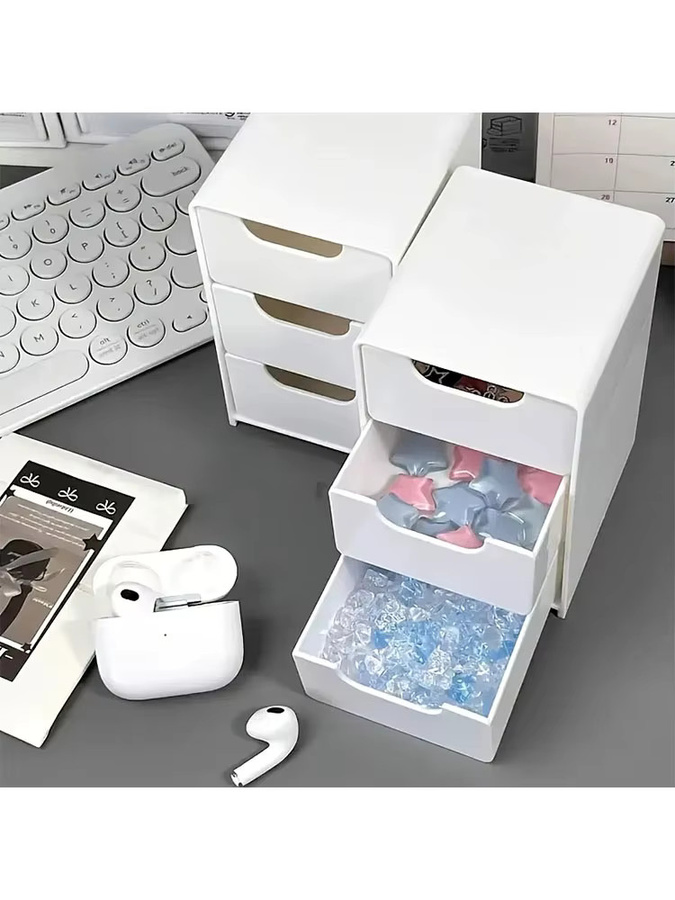 XMSJ Schreibtisch-Organizer mit 3 Schubladen in Weiß, platzsparende Aufbewahrungsbox für Bürobedarf, Schmuck und Kosmetik - Bild 2