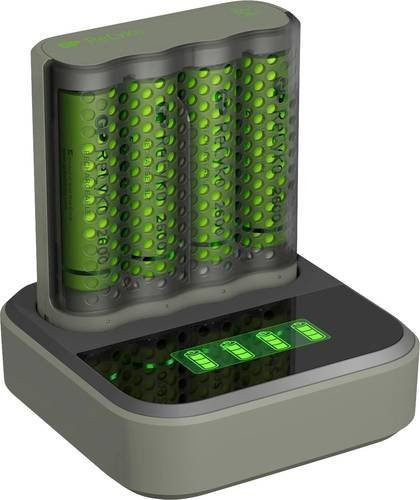 GP Batteries GPRCKCHM451D493 Rundzellen-Ladegerät für NiMH Akkus AAA und AA in Grün mit USB-C Anschluss - Bild 1