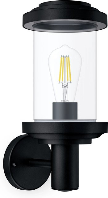 Philips Outdoor-Wandleuchte Listra Rund in Schwarz aus Aluminium und Glas mit E27 Fassung und IP44 Schutzart - Bild 1