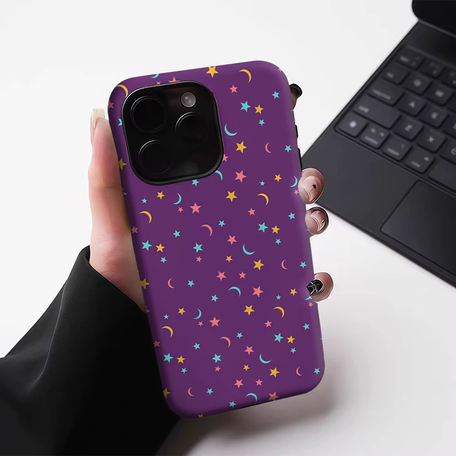 Potdemiel Handyhülle mit Sternen und Monden für iPhone 17 16 15 14 13 Pro Max Plus, magnetisch, doppelschichtig und robust, Mehrfarbig/Lila - Bild 4