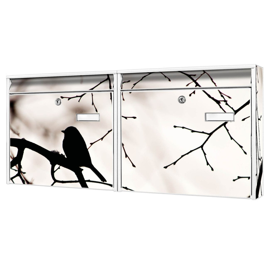 banjado Burg Wächter Briefkastenanlage für Mehrfamilienhäuser in Weiß, verzinkt und lackiert mit Motiv Früher Vogel, H x B x T: 72,5 x 32,2 x 10 cm - Bild 1