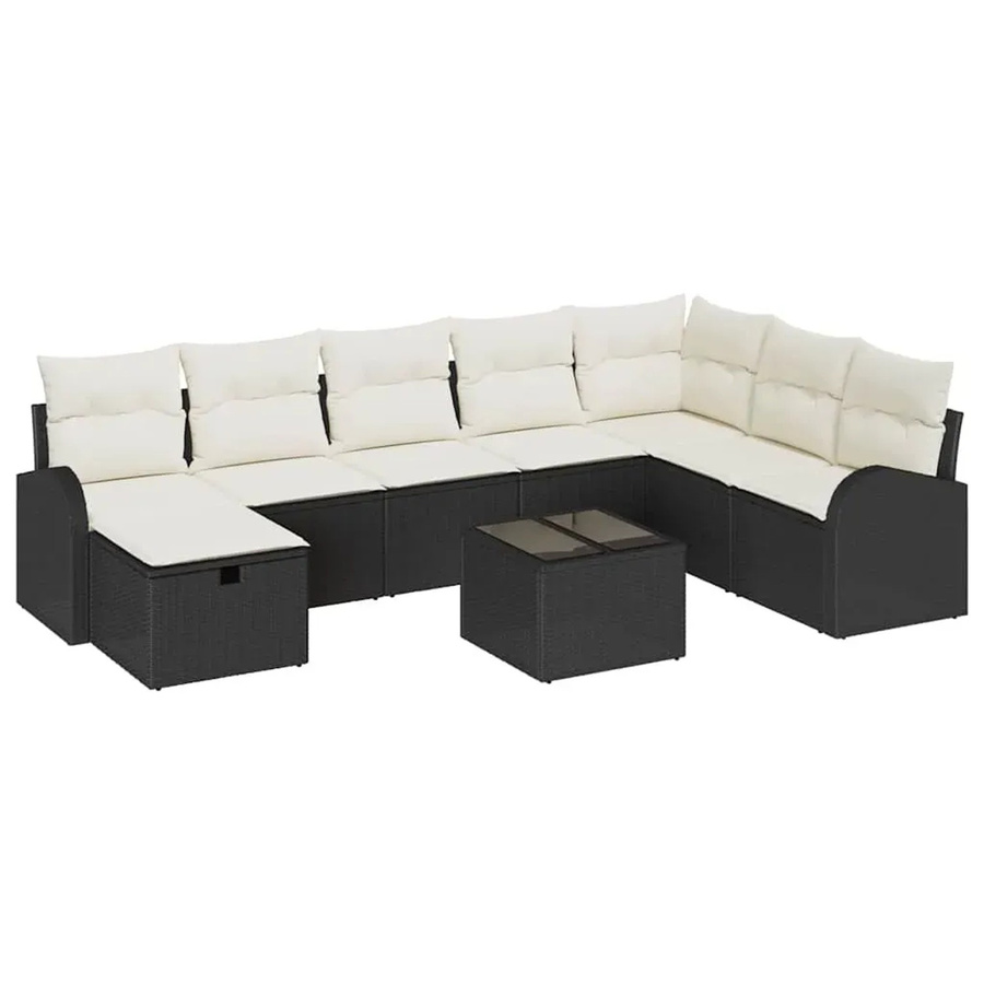 vidaXL Garten-Sofa-Set aus Polyrattan in Schwarz, 9-teiliges Lounge-Set mit Kissen für Terrasse und Garten - Bild 2