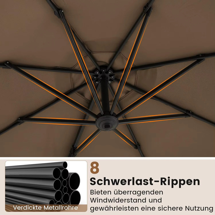 GOFLAME Freischwinger-Sonnenschirm aus Polyester in Braun - Bild 4