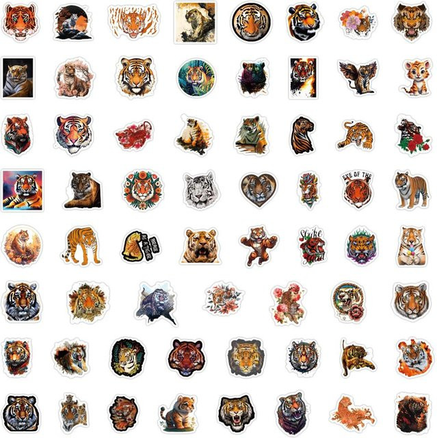 60 Tiger-Cartoon-Graffiti-Aufkleber in Multicolour zum Dekorieren von Notizbüchern, Koffern und Handyhüllen - Bild 1