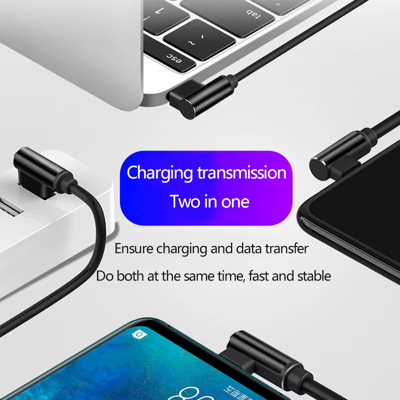USB-C Ladekabel mit 40 W und 5 A, rechtwinkliges 90 Grad Ellenbogen-Design, geflochtenes Nylon, Schwarz - Bild 5