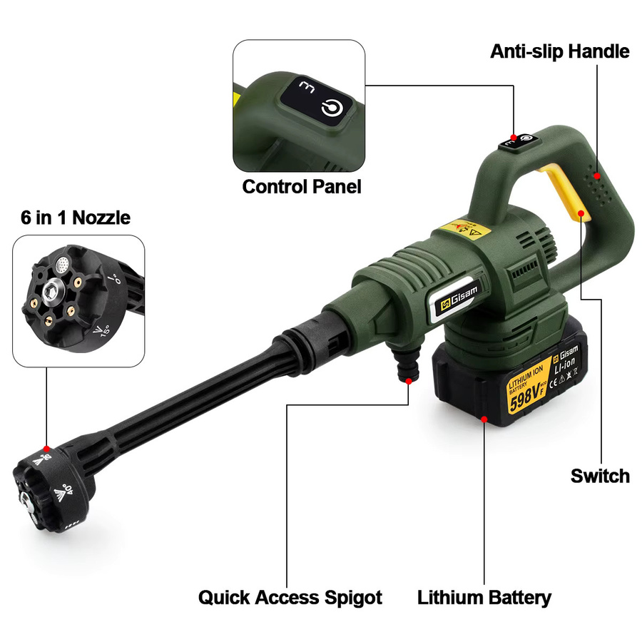 Makita Bürstenloser Elektrischer Hochdruckreiniger mit Digitalanzeige und 3 Gängen, Farbe: Grün, Kompatibel mit Makita 18V Akku - Bild 3