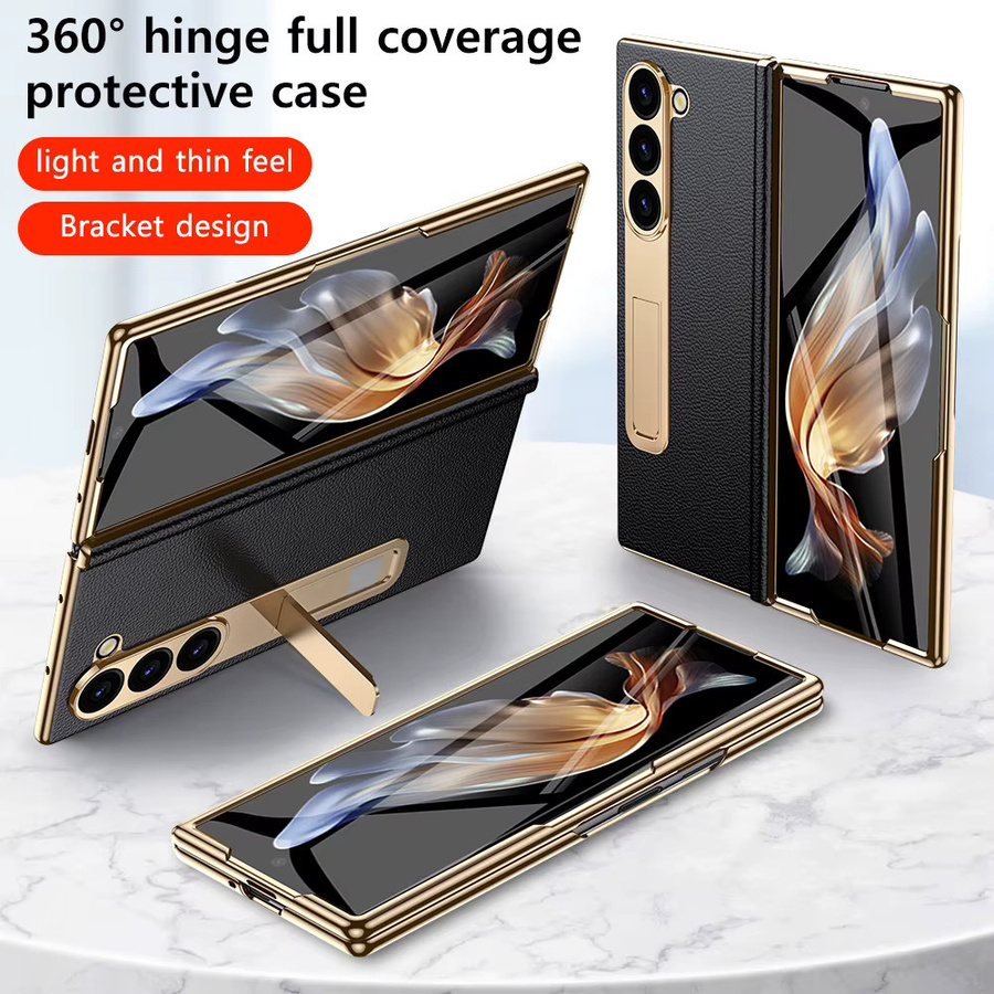 LANGSIDI Ledertasche für Samsung Galaxy Z Fold 6 5 4 3 mit vergoldetem Magnetscharnier und Spiegelfolie in Gold oder Weiß - Bild 4
