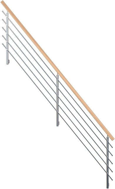 StarWood Design-Geländer Edelstahl mit rechteckigem Handlauf aus Buche in Silber und Mehrfarbig - Bild 1