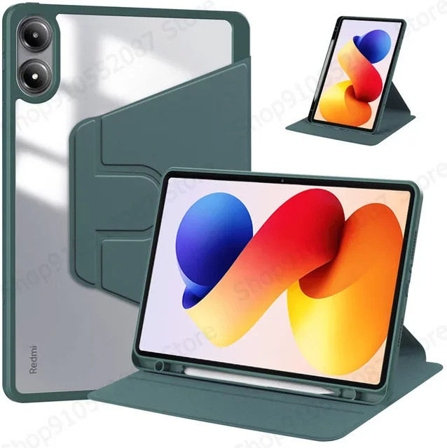 360 Grad Rotationshülle für Xiaomi Poco Pad M1 und Redmi Pad 2 Pro 12.1 mit Stifthalter und Ständer in Schwarz oder Grün - Bild 1