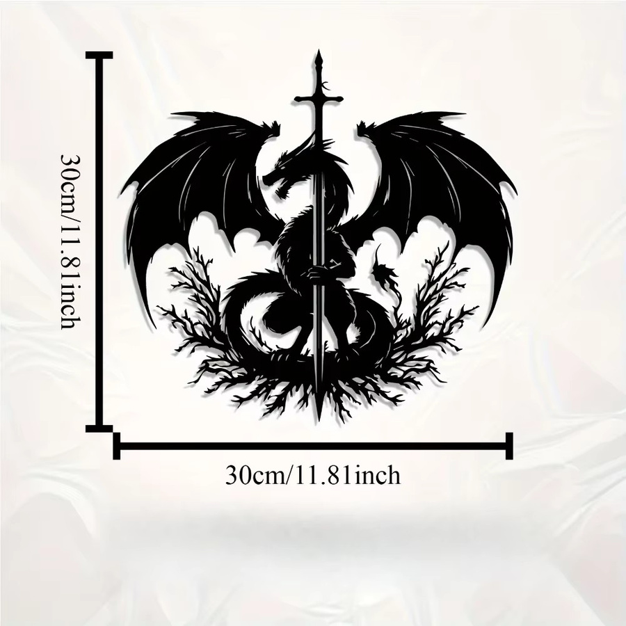 CIFBUY Drachenschwert Metall-Wandkunst schwarze Drachenskulptur aus Eisen für Innen und Außen - Bild 3