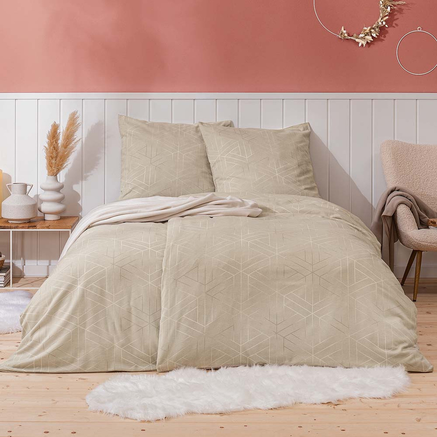 Estella Bettwäsche Tirolo aus Samt und Seide Flanell in Natur Beige mit Wabenmuster, Breite: 155 cm, Länge: 220 cm - Bild 1