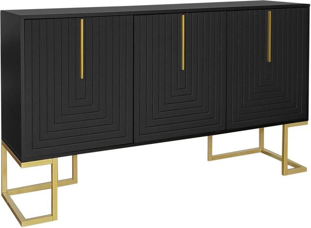 okwish Sideboard mit Regalen und Metallgriffen in Schwarz, B/T/H: 138 x 40 x 81 cm - Bild 1