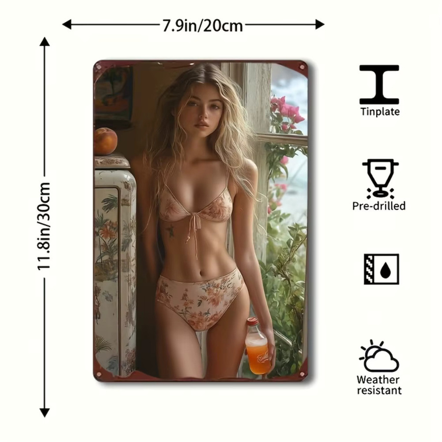 Potdemiel Vintage Metall Blechschild mit floralem Bikini und tropischem Design für deine Wanddekoration - Bild 2