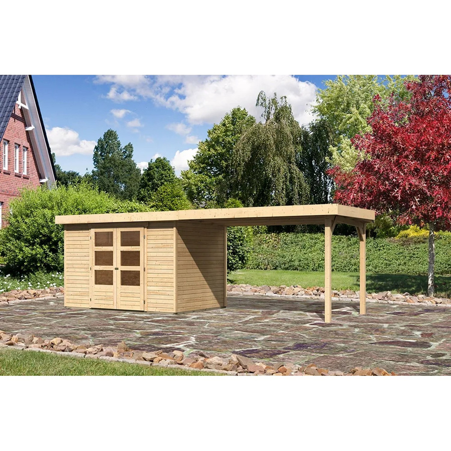 Karibu Gartenhaus Askola 4 aus Holz in Natur, B/T/H: 302 x 217 x 280 cm, inklusive Anbaudach - Bild 2