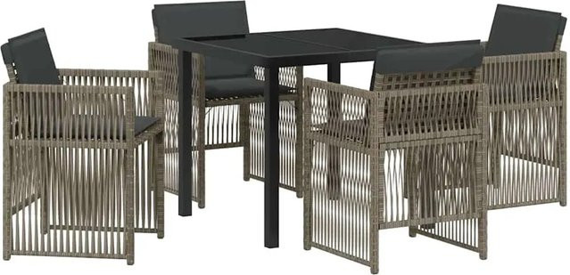 vidaXL Garten Essgruppe 5-teilig aus Poly-Rattan und Stahl in Grau mit Glastisch - Bild 1