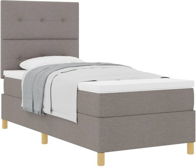 vidaXL Boxspringbett mit Matratze und Kopfteil in Taupe, modernes Design mit Taschenfederkern, B/T/H: 90 x 190 x 140 cm - Bild 1