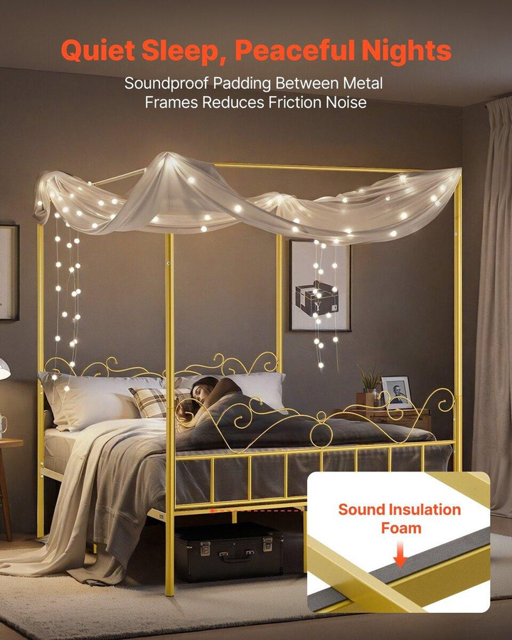 Buying Solutions MB Queensize Himmelbettgestell aus Metall in Gold, minimalistisches Vier-Pfosten-Design mit Kopfteil, B/T: 160 x 200 cm - Bild 2