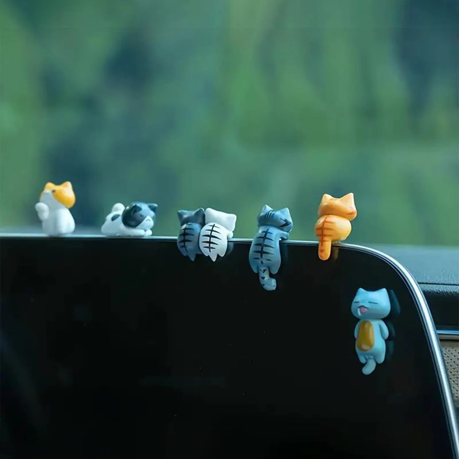 6er Set Amagi Cartoon-Katzenfiguren in Multicolour zur Dekoration für Bildschirmkanten, Autos und Pflanzenarrangements - Bild 6