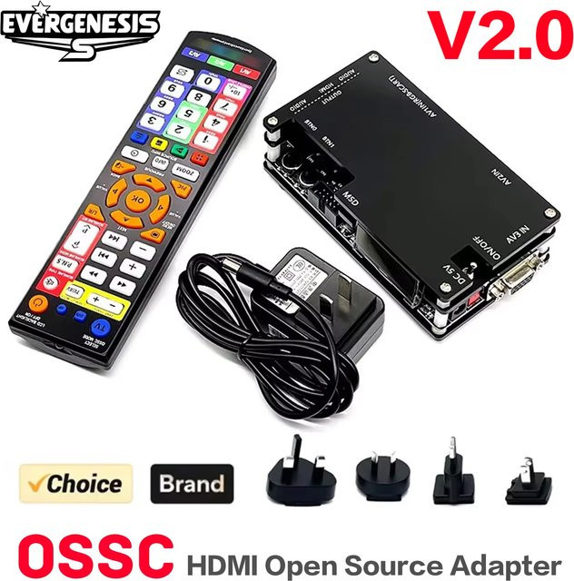 EVERGENESIS OSSC V2.0 HDMI Open Source Scan Converter Adapter in Schwarz für Retro Spielekonsolen wie PS2, SEGA Saturn, Nintendo 64 und PC - Bild 1
