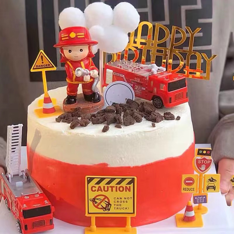 Alivparty Feuerleiter LKW Wassertank Kuchen Topper, Feuerwehrmann Thema - Bild 2
