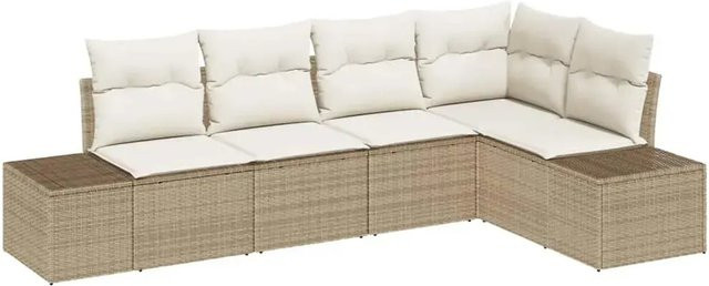 vidaXL Garten-Sofa-Set 5-teilig aus Poly-Rattan in Beige mit Polsterkissen und Stahlgestell - Bild 1