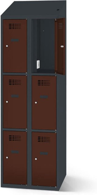 rotstahl Fächerschrank mit Ladefunktion und 6 Fächern in Mahagoni mit anthrazitgrauem Korpus, B: 80 cm, H: 200 cm - Bild 1