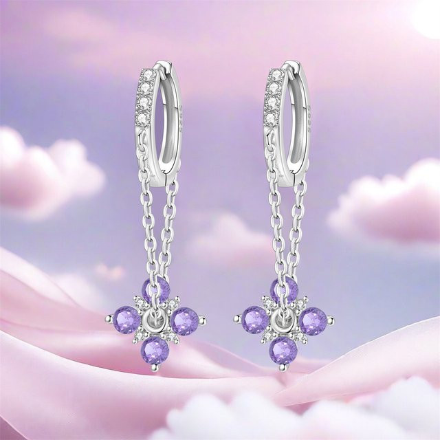 PANPOKI Ohrringe, 925 Silber, Lila Blumen, Damen - Bild 1