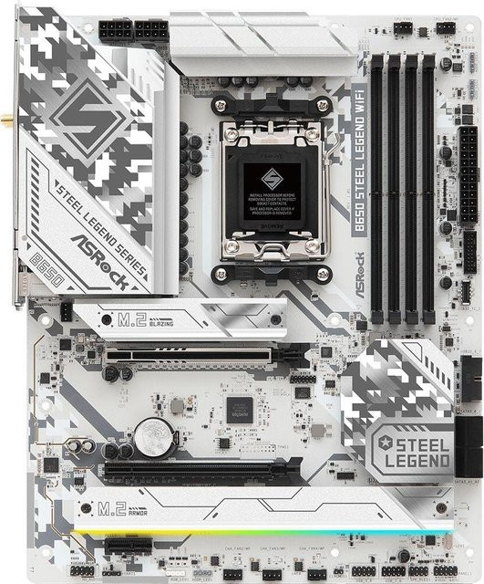 ASRock B650 Steel Legend WiFi Motherboard ATX mit AMD B650 Chipsatz, Socket AM5, DDR5, Wi-Fi 6E, Bluetooth und 2,5 Gigabit LAN in Weiß - Bild 1