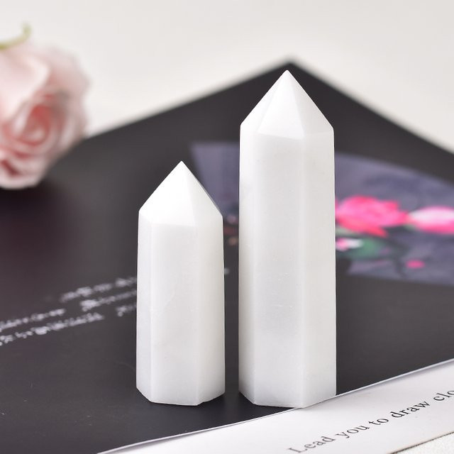 RYCRYSTAL Naturstein Kristall Obelisk aus weißem Marmor als Deko-Ornament für deine Wohnkultur - Bild 1
