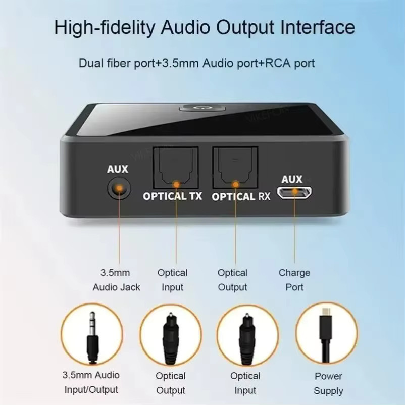 VIKEFON Bluetooth 5.0 Audio Adapter als Sender und Empfänger mit aptX Low Latency, 3,5mm Klinke und optischem SPDIF, Schwarz - Bild 3
