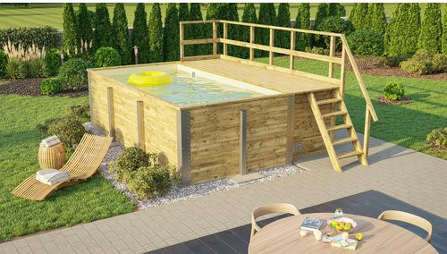 WEKA Massivholzpool 595 rechteckiger Aufstellpool in Sand mit Technikraum und Sonnendeck, B/H/L: 315 x 116 x 500 cm - Bild 1