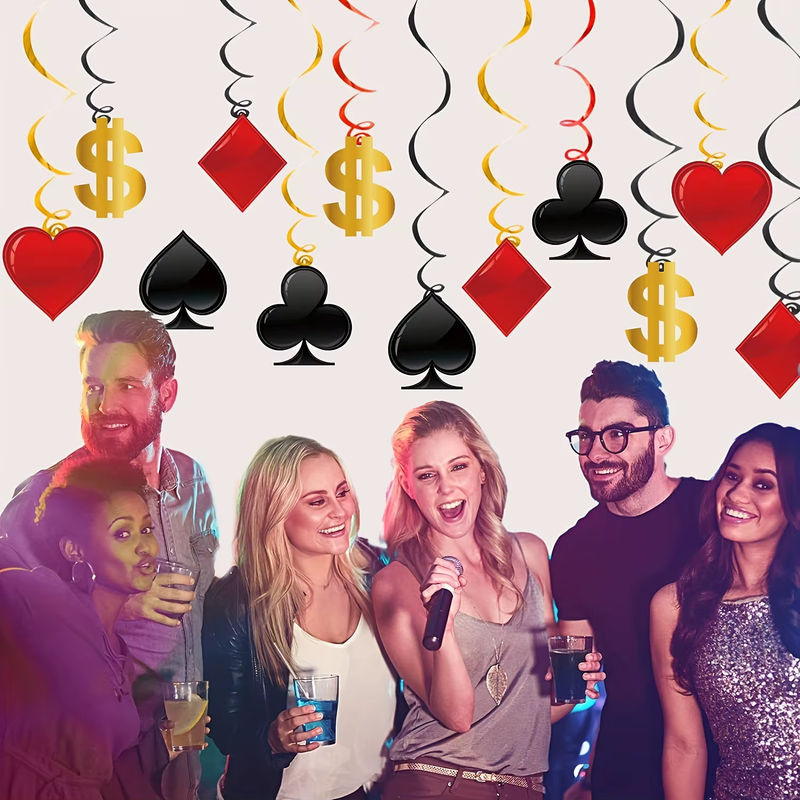 36er-Pack Casino-Partydekoration Las Vegas mit hängenden Papier-Wirbeln in Rot und Schwarz für Poker-Themenpartys - Bild 5