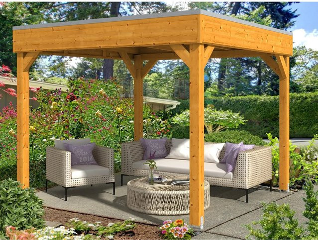 Skan Holz Pavillon Toulouse aus Fichtenholz in Eiche Hell, beige, B/T/H: 294 x 294 x 244 cm - Bild 1