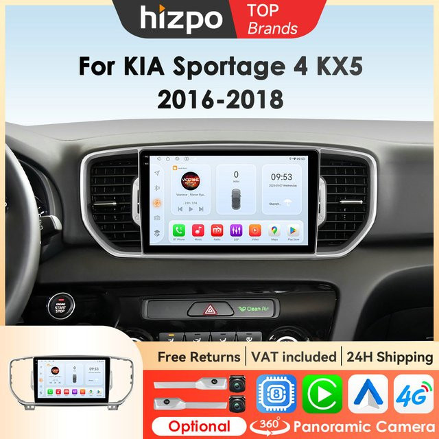 Hizpo 9-Zoll Android Auto Navigationssystem für KIA Sportage 4 KX5 mit GPS, Wireless CarPlay, Wifi und Bluetooth in Schwarz - Bild 1