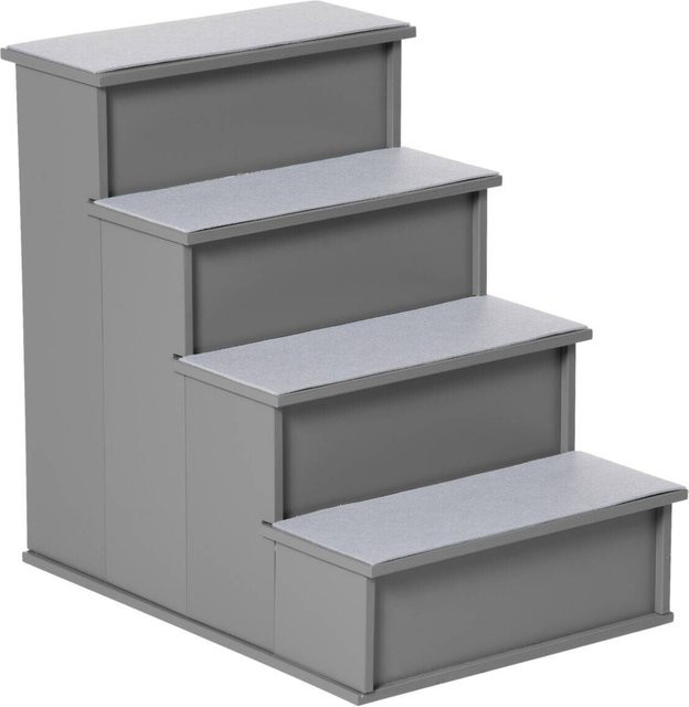 PawHut Haustiertreppe für Hunde aus grauem Plüsch mit rutschfester Oberfläche und abnehmbarem Bezug, B/H/L: 59 x 54,2 x 40 cm - Bild 1