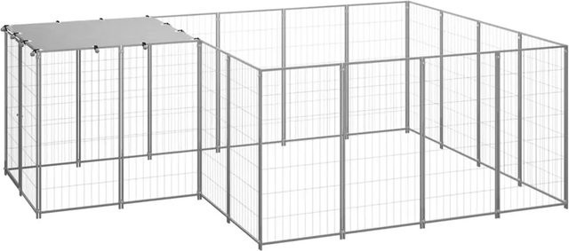 vidaXL Hundezwinger aus pulverbeschichtetem Stahl in Silbergrau mit 6,05 m² Fläche - Bild 1