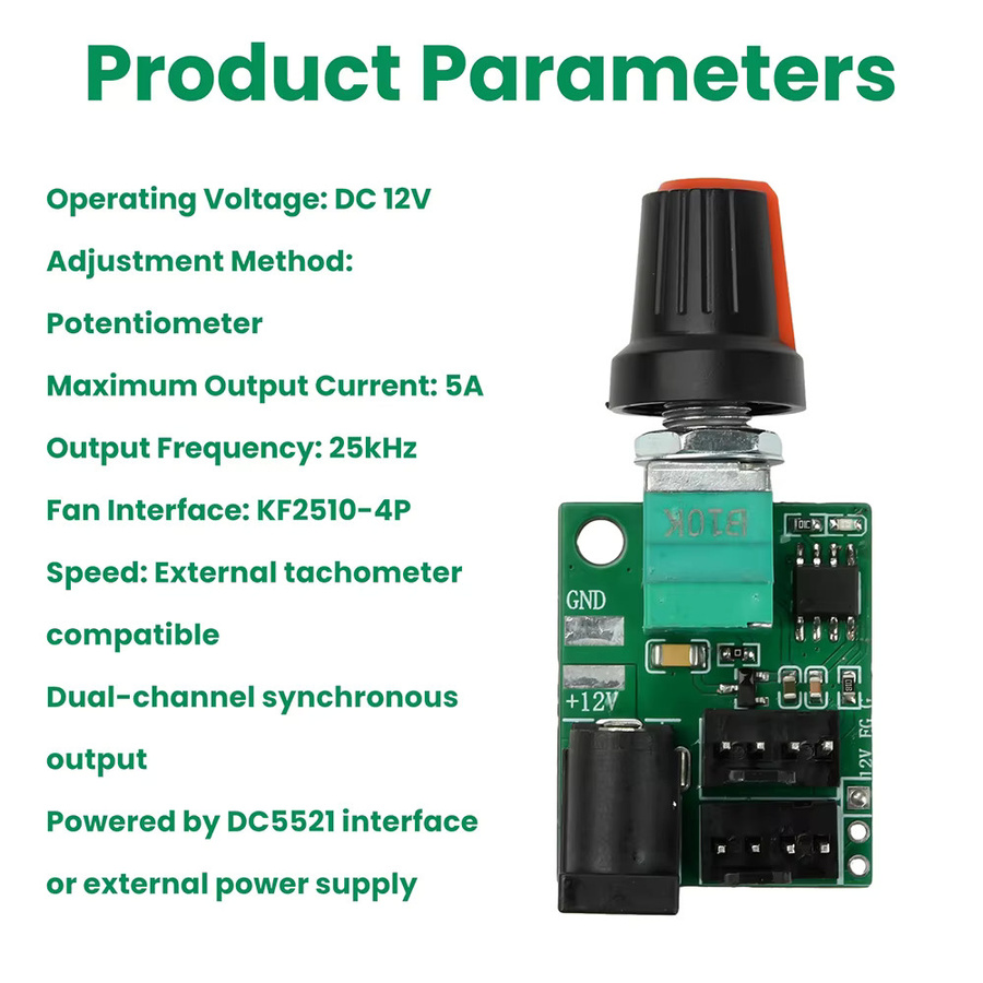 Aideepen 2-Kanal 4-Draht PWM Lüftergeschwindigkeitsregler DC 12 V 5 A mit manuellem Potentiometer - Bild 3