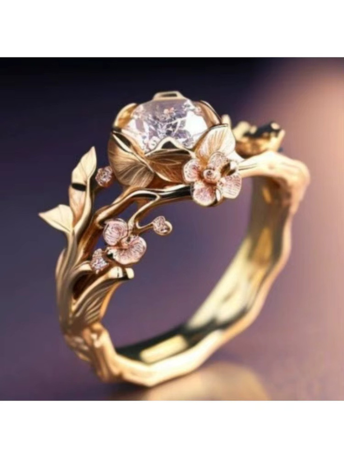 YoYo Ring, Blumen, Rosa Zirkonia, Gold, Vintage, Damen - Bild 4