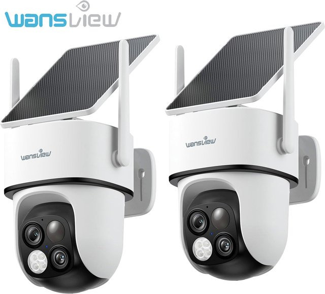 Wansview 2K Dual-Objektiv Solar-Überwachungskamera, kabellose Outdoor-PTZ-Kamera mit Farb-Nachtsicht, PIR-Bewegungserkennung, Zwei-Wege-Audio und IP65 wasserdicht, Farbe: Weiß - Bild 1