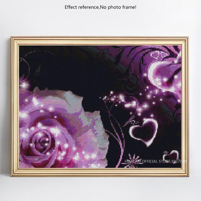 FIYO Diamantmalerei Liebe und Blume mit Strass-Stickerei, Motiv Floral und Botanisch, Farbe: Lila, B/H: 20 x 30 cm - Bild 1