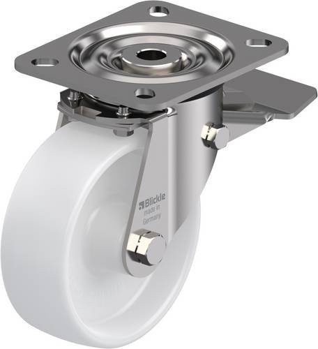 Blickle Lenkrolle LX-PO 100G-ST mit Feststeller in Weiß und poliertem Edelstahl, Rad-Durchmesser: 100 mm, Tragfähigkeit: 250 kg - Bild 1