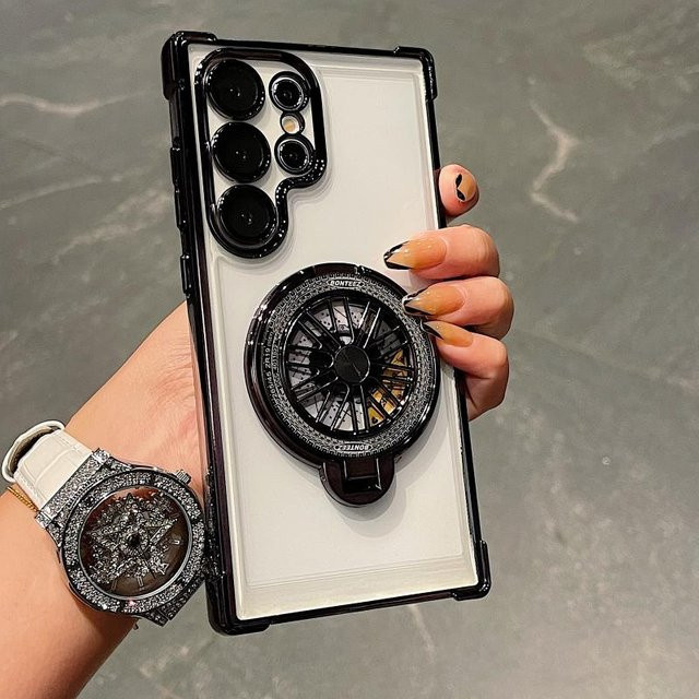 Sansooy Stoßfeste Gyroskop-Schutzhülle mit magnetischem Ständer für Samsung Galaxy S24 S23 S22 S21 Ultra Plus in Transparent und Weiß - Bild 1